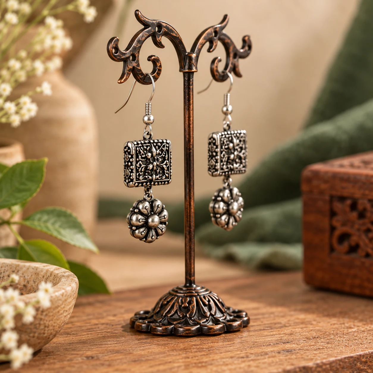 Flower drop dangler(silver) view 2