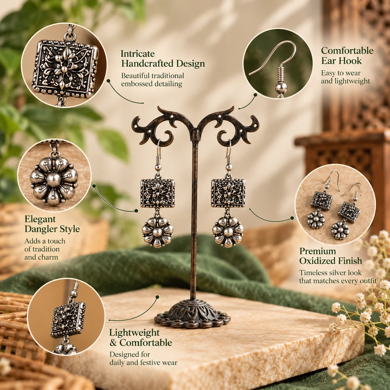 Flower drop dangler(silver) view 4