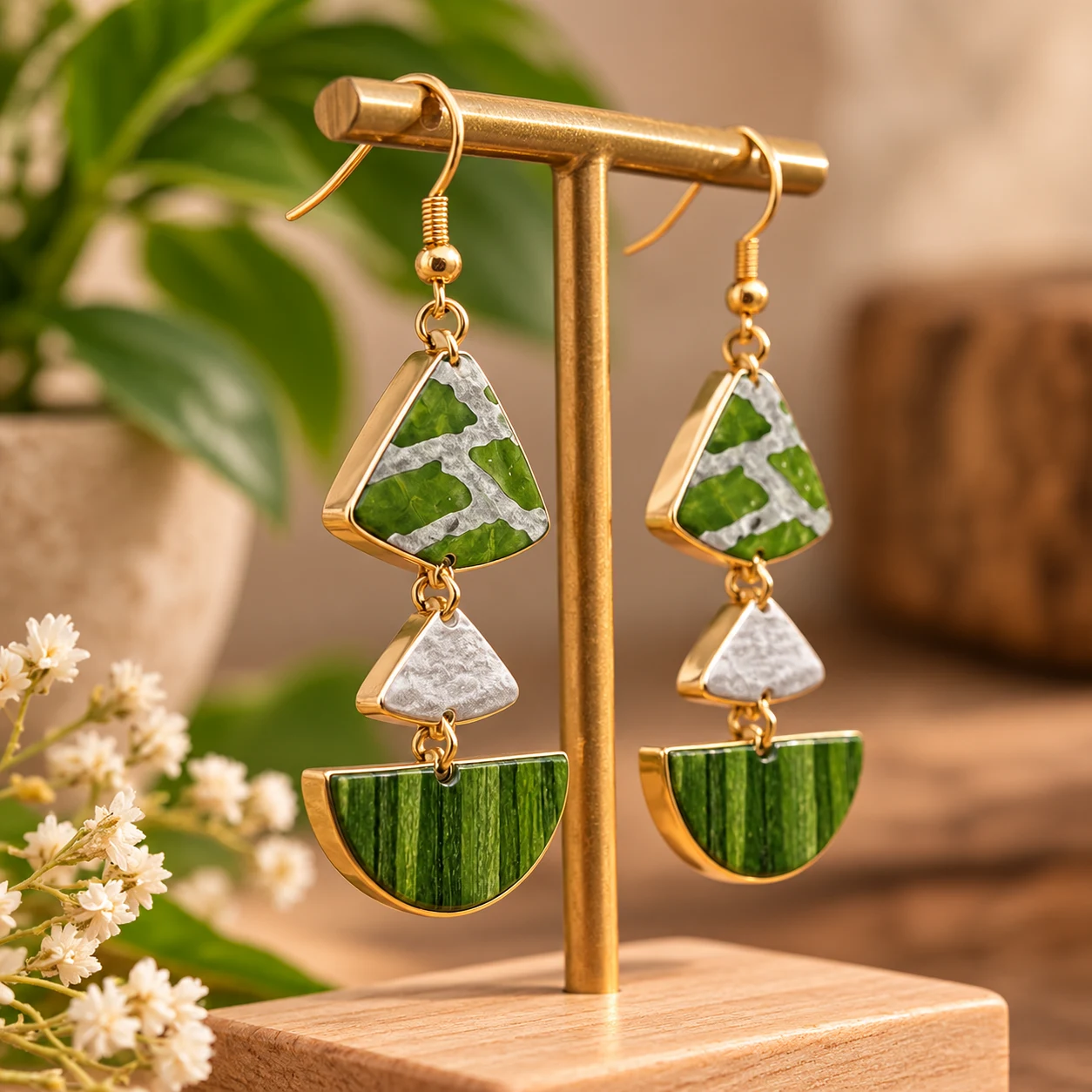 Green silver danglers view 2