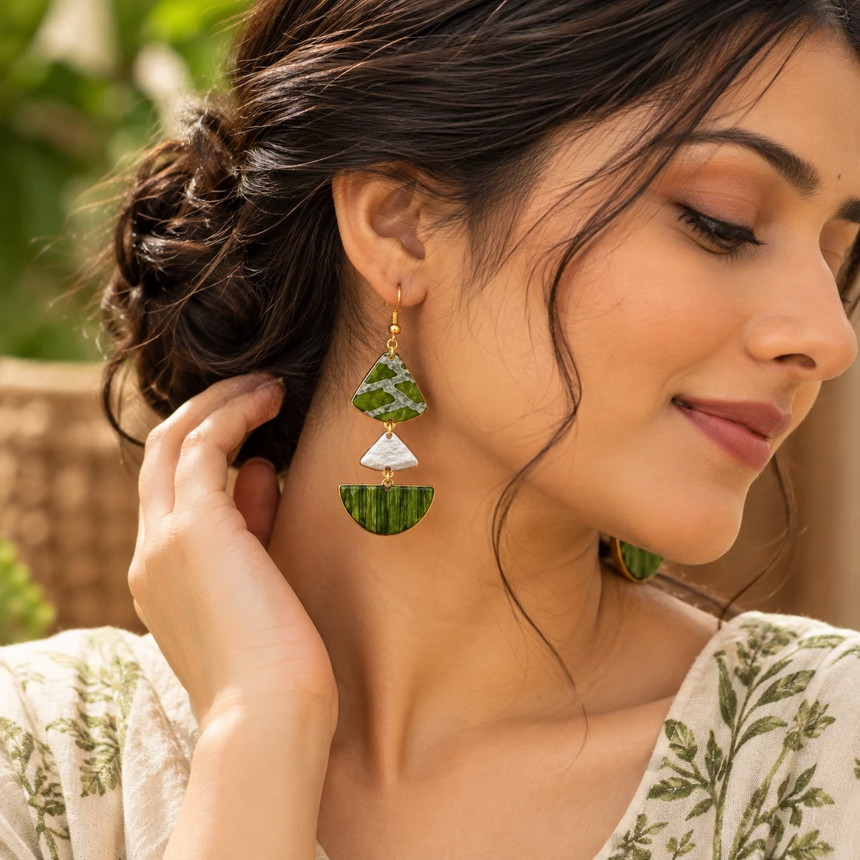 Green silver danglers view 3