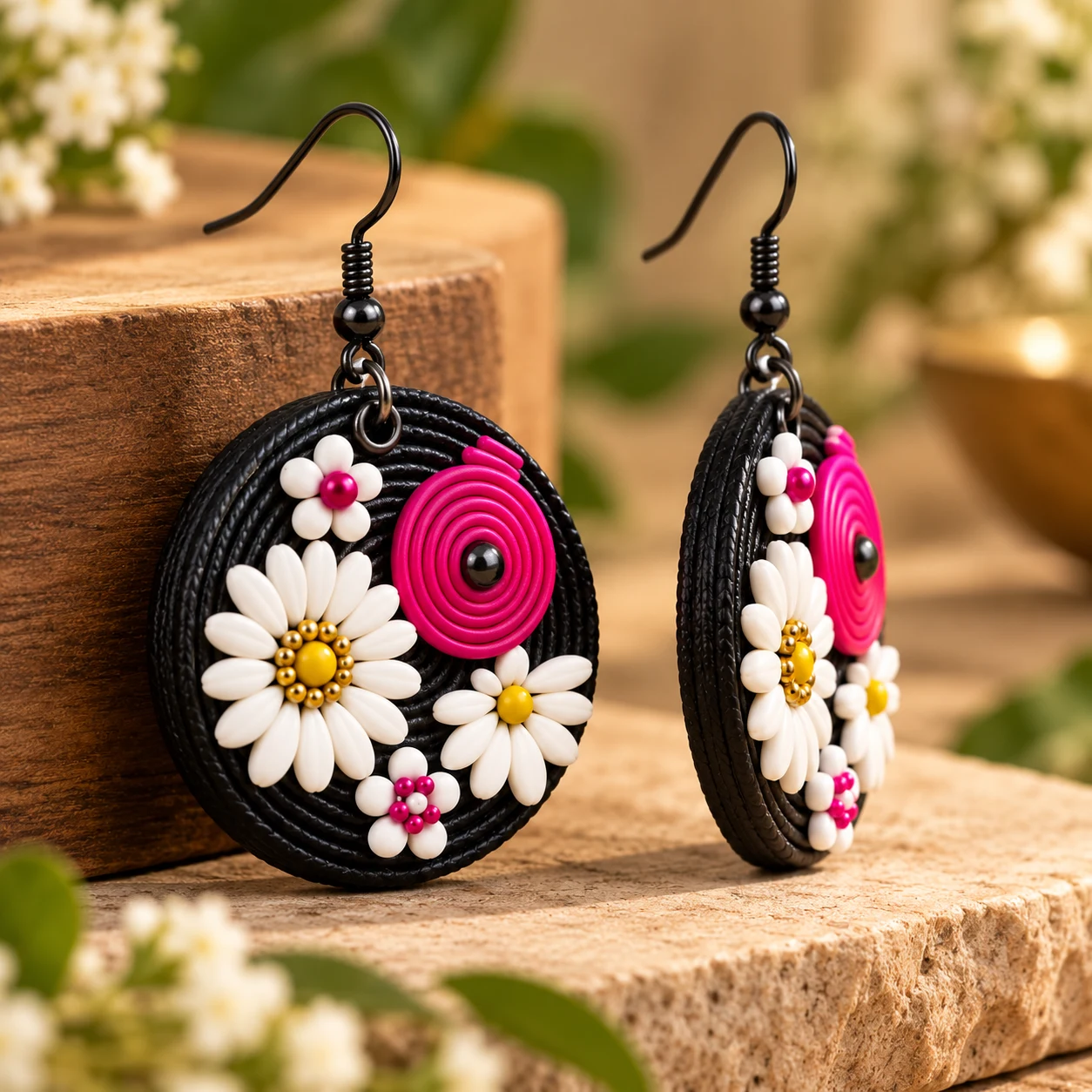Circular hoop drop earring view 2
