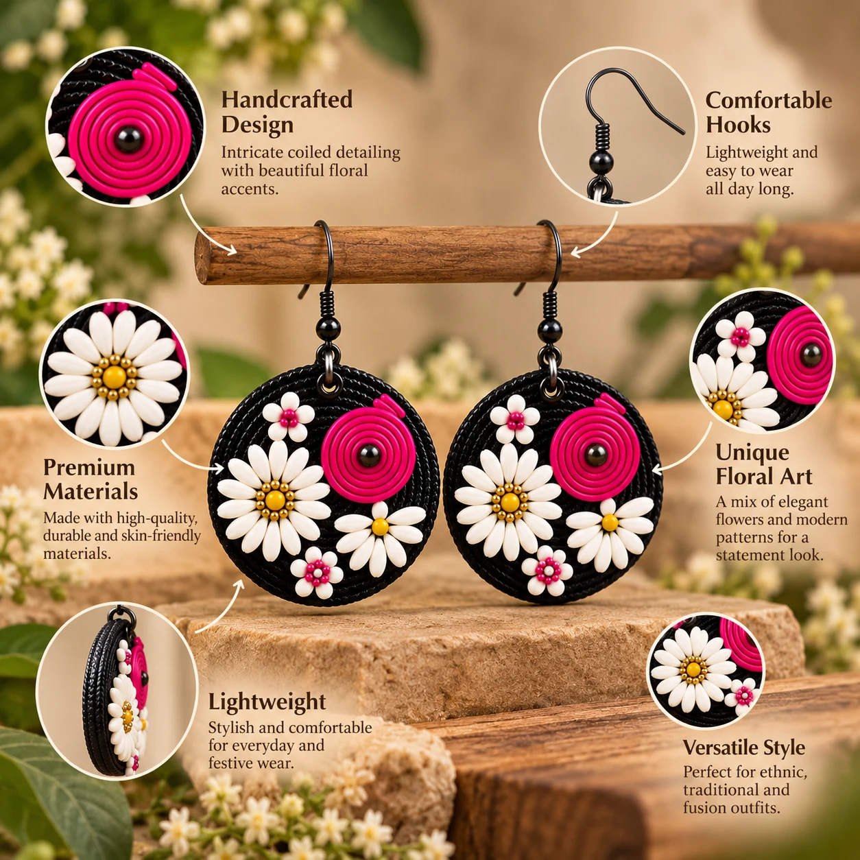 Circular hoop drop earring view 4