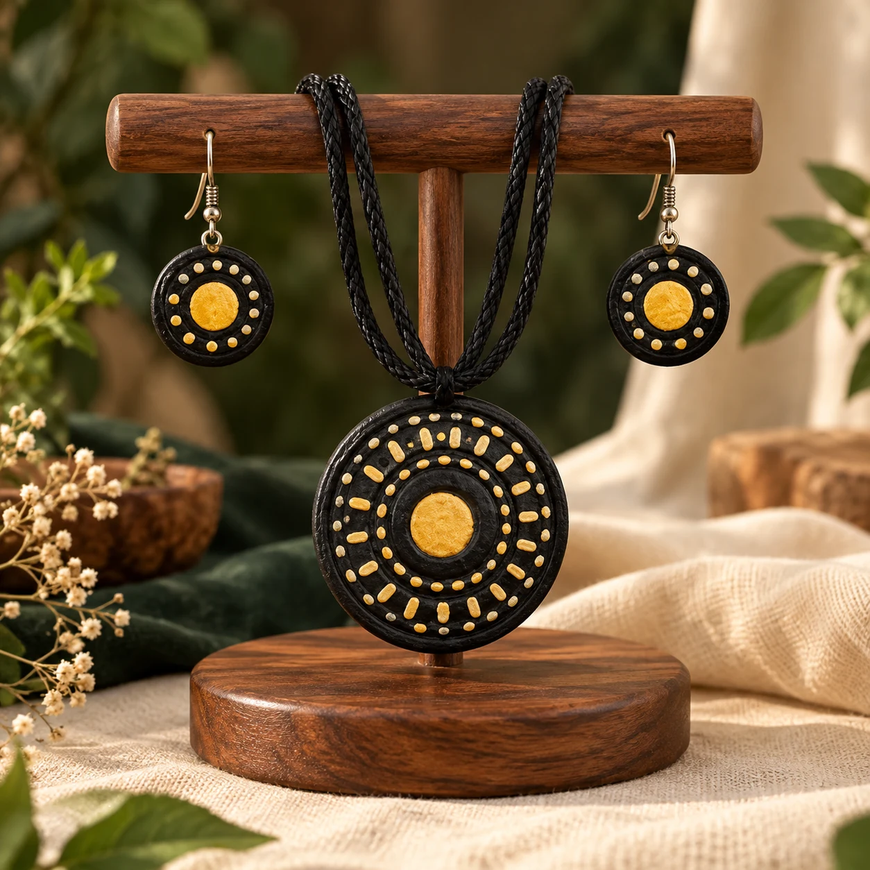 Circle pendent necklace (black) — handmade eco friendly gift by Achichiz, Lucknow
