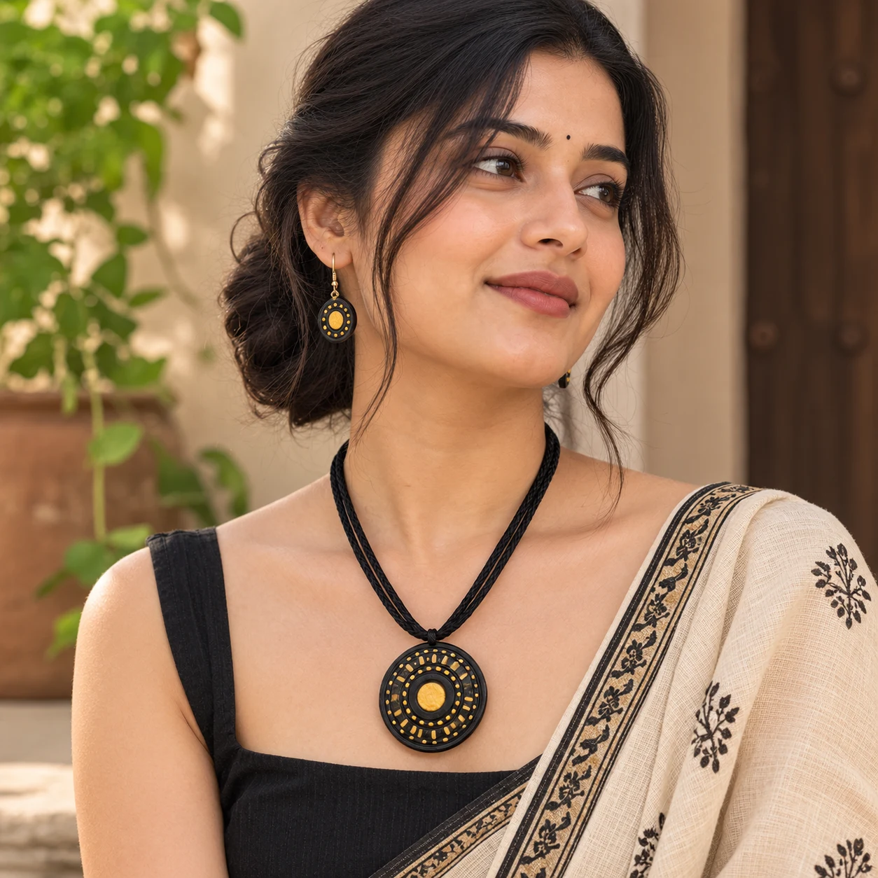 Circle pendent necklace (black) view 3