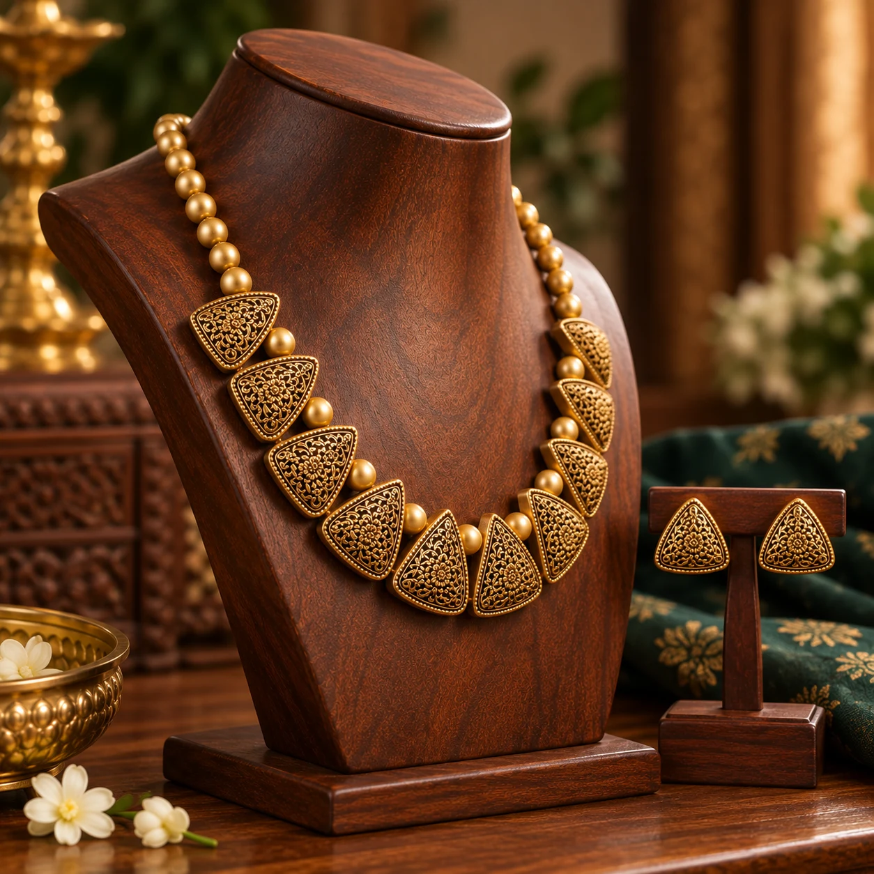 Tringular bead choker (golden) view 2