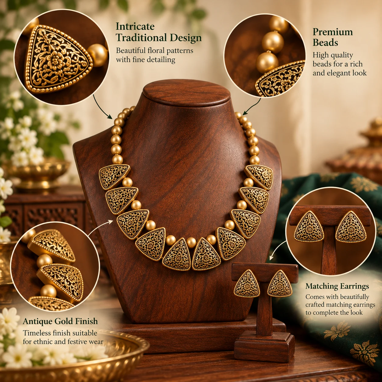 Tringular bead choker (golden) view 4