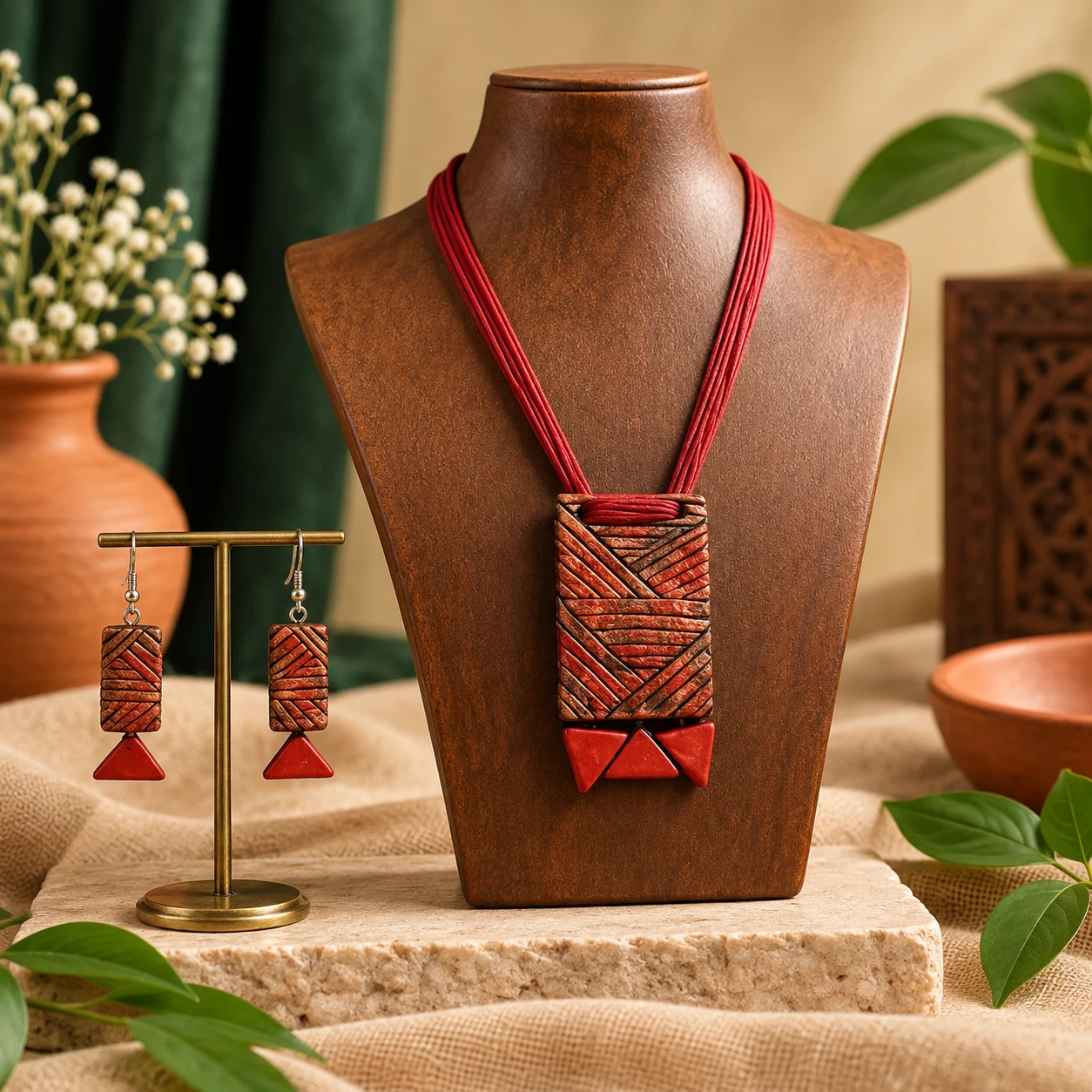 Red rectangle pendent — handmade eco friendly gift by Achichiz, Lucknow