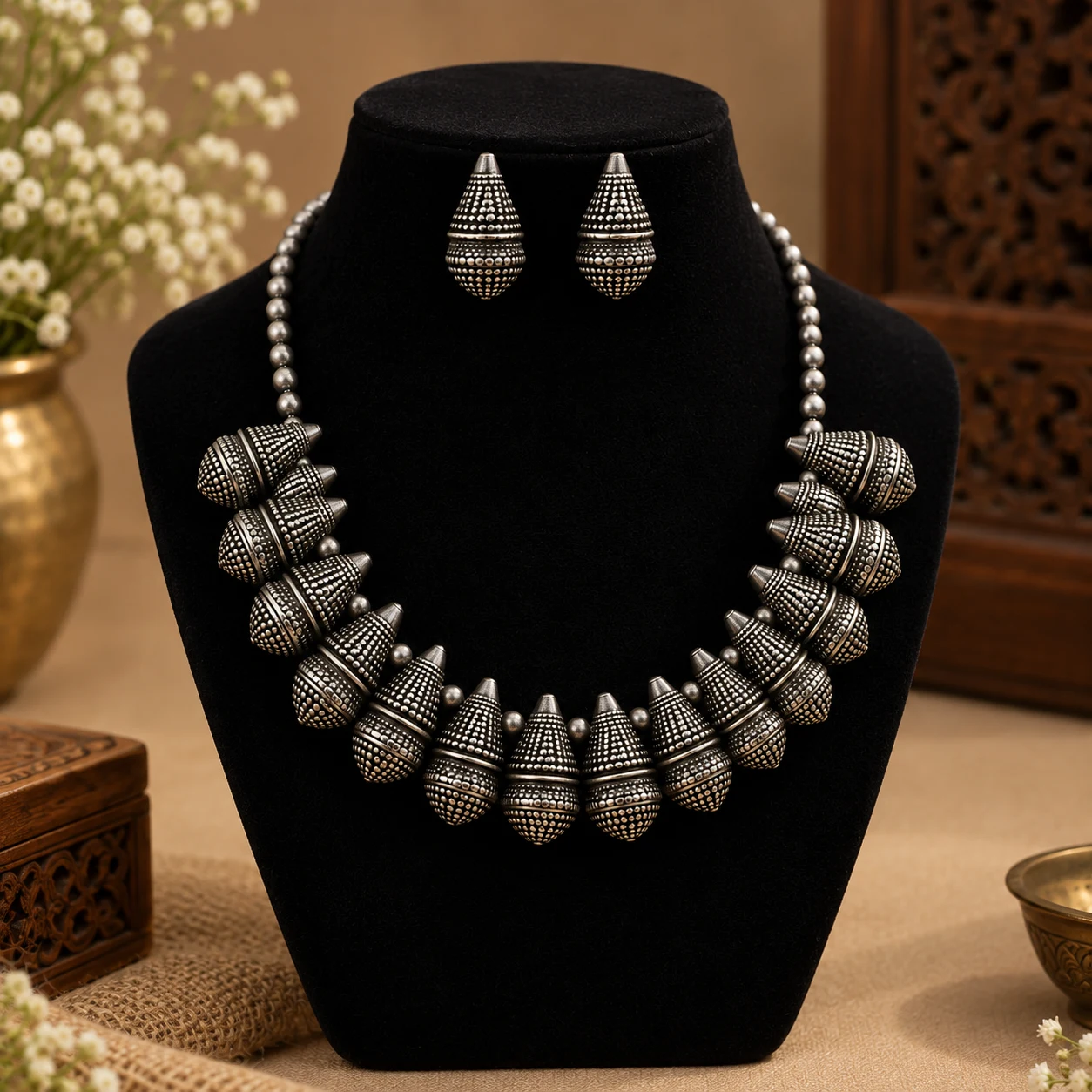 Silver necklace set view 2