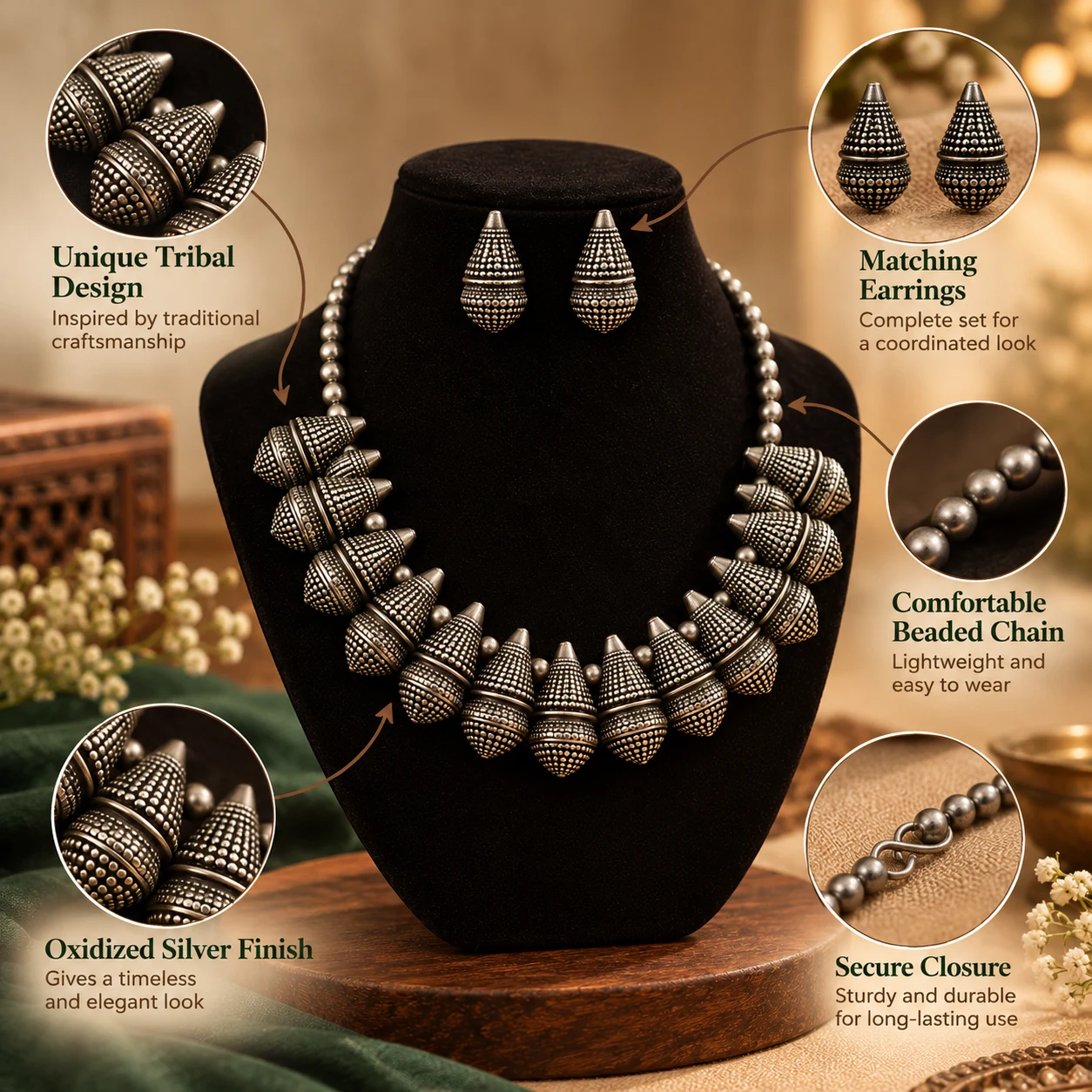 Silver necklace set view 4